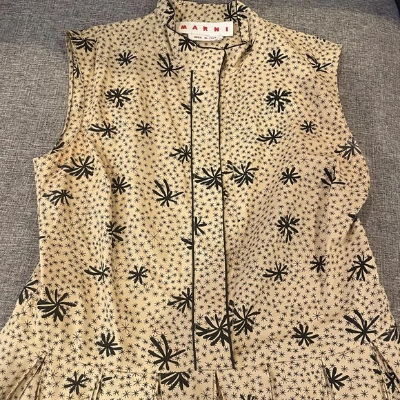Marni Camel & Black Print Sleeveless Dress w/ Mandarin Collar- Size 38 - Picture 3 of 4